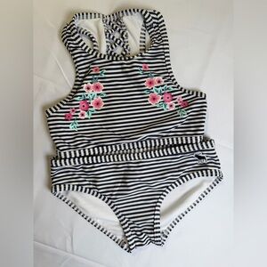 Abercrombie Kids Navy and White Striped Floral Swimsuit-5/6